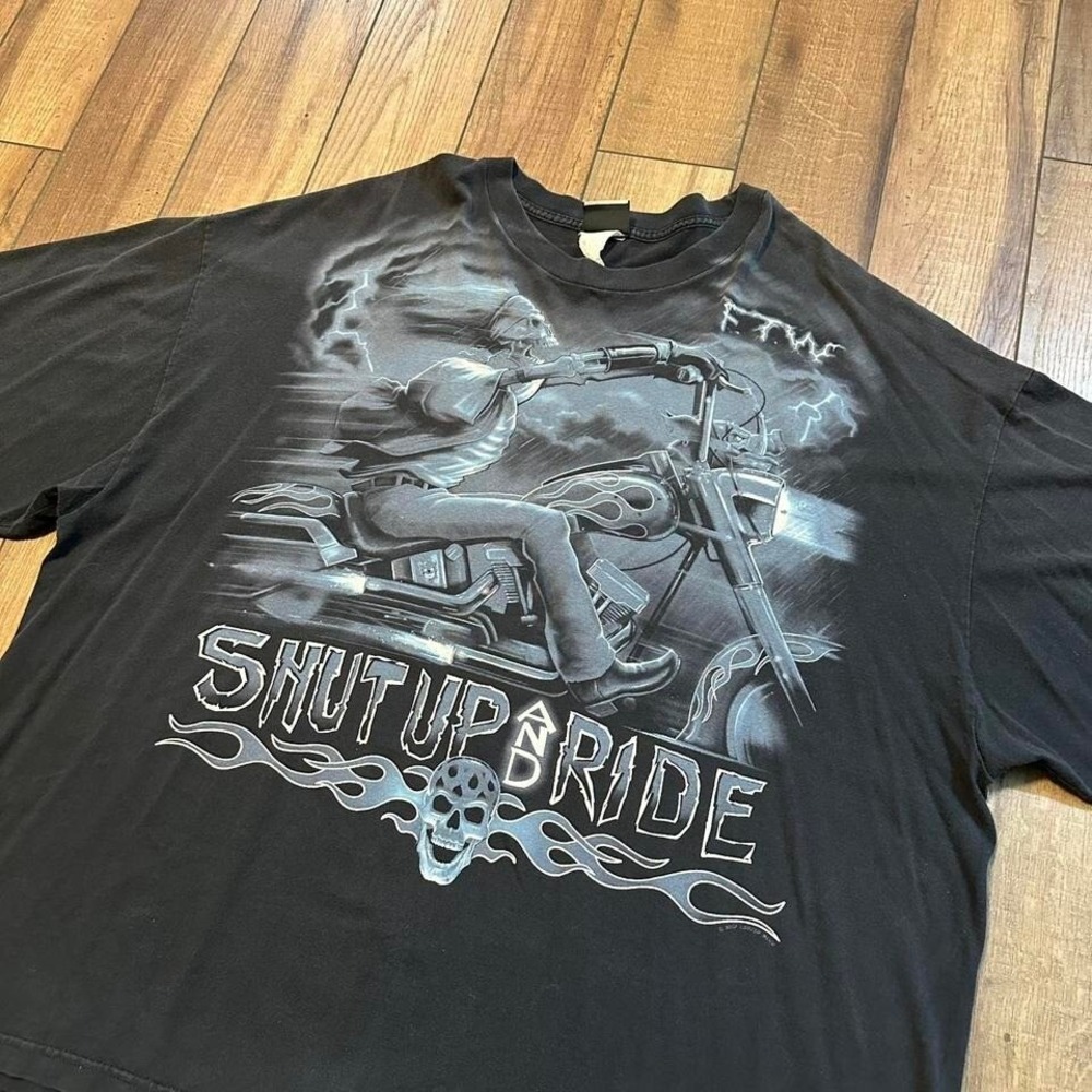 Vintage Liquid Blue‎ Skeleton Biker T Shirt Men's Size 3XL Shut Up And Ride